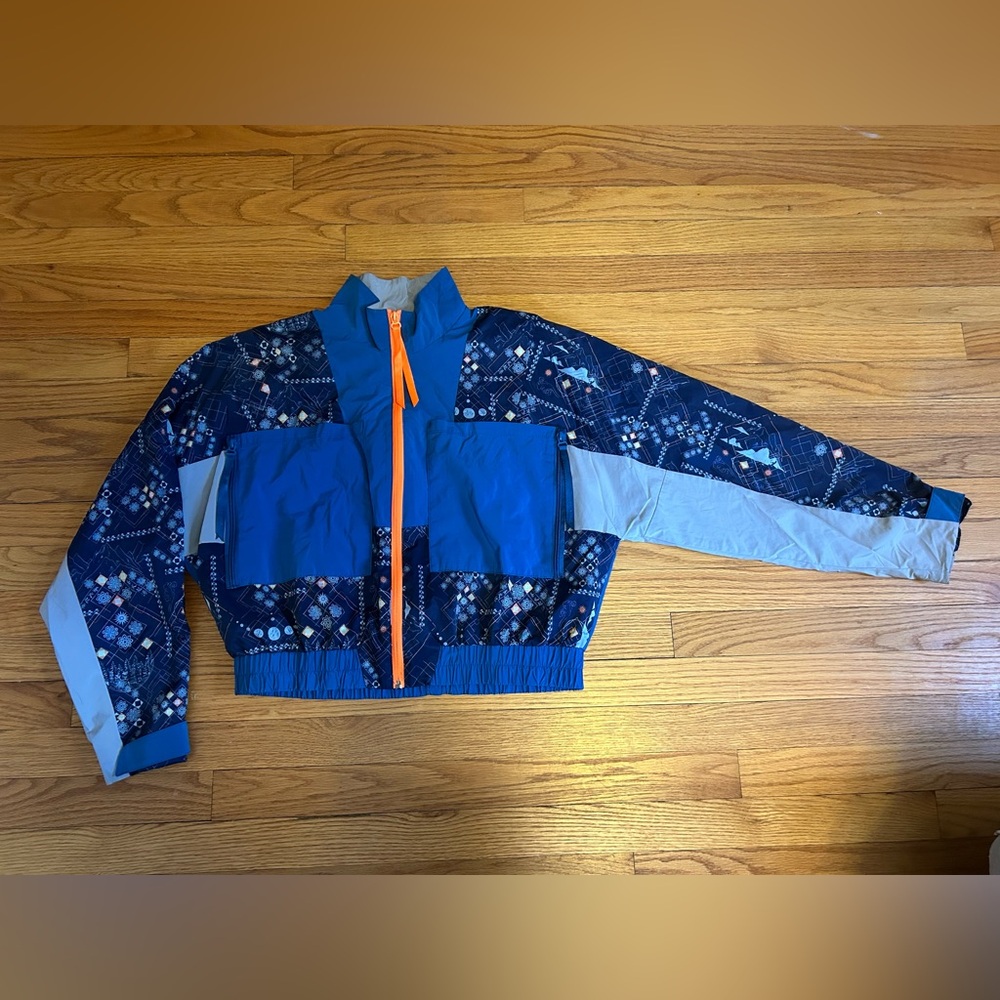 Vibrant Blue and Orange Bomber Windbreaker Jacket